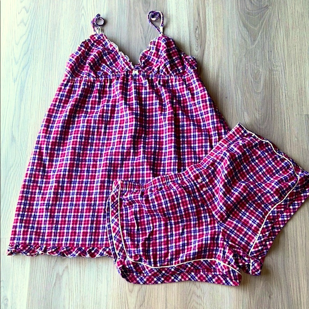 Victoria’s Secret Babydoll Plaid Sleepwear Set L Red/Blue RARE Vintage Cami